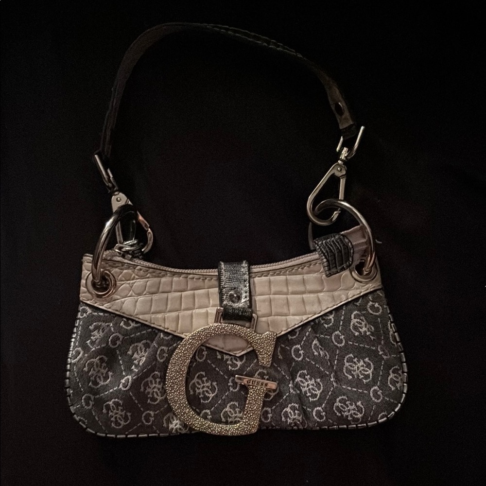 Vintage Guess Monogram Shoulder Bag - Black and Beige